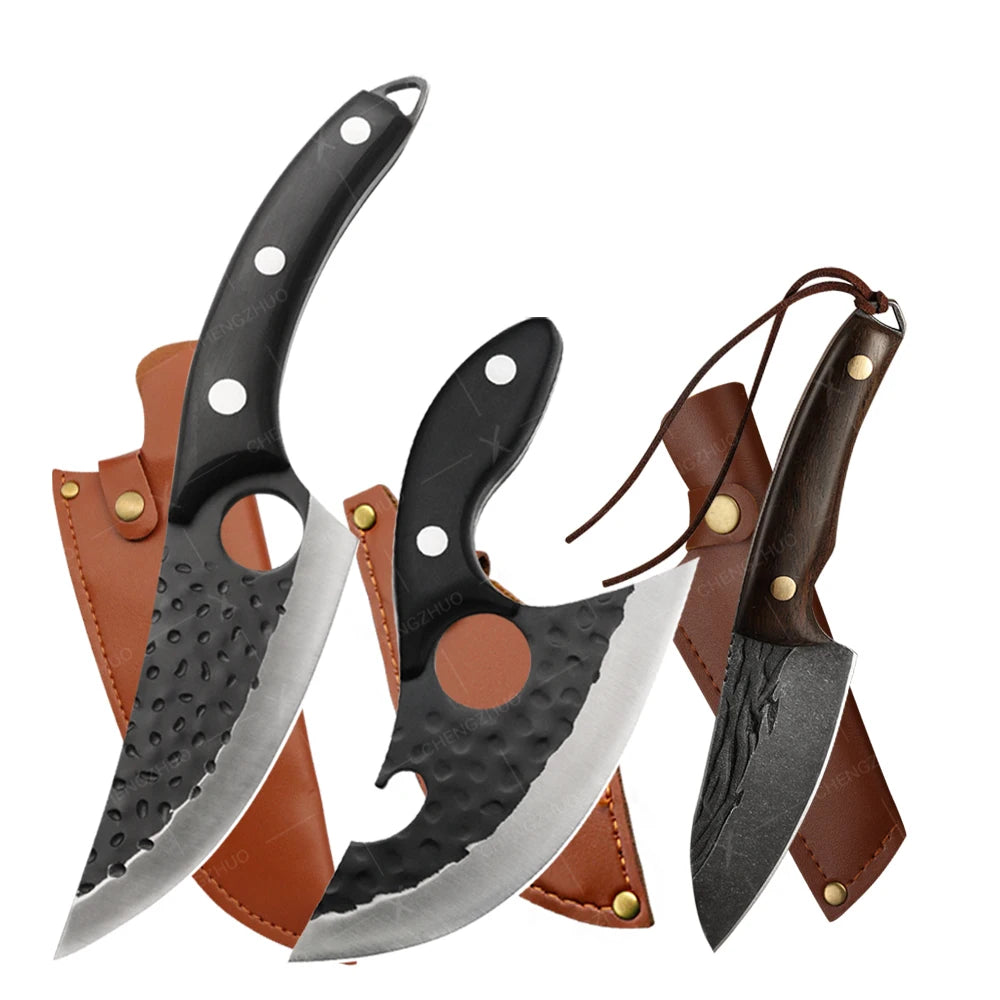 Handmade Forged Meat Cleaver Chef Knives Butcher Boning Knife Kitchen Knives Fishing Knife Fruit Barbecue Knife with Cover