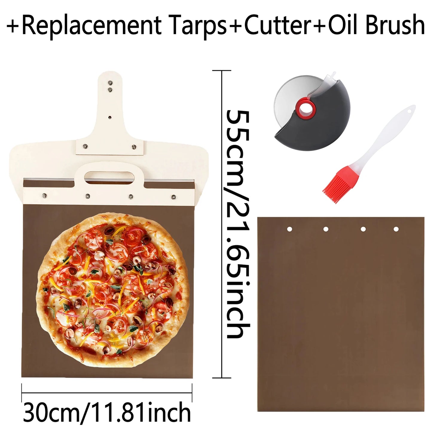 55*30cm Sliding Pizza Peel Shovel Removable Wooden Handle Pizza Spatula with High-temperature Resistant