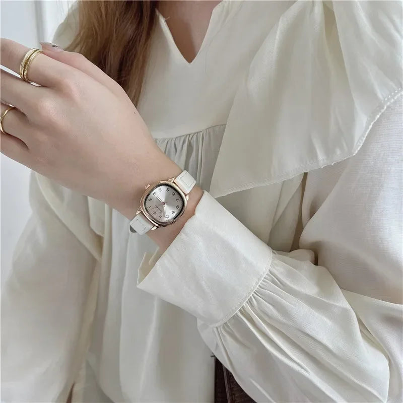 Simple Retro Exam Watch Female Student Art School Style Fashion Leather Band Wristwatch for Women Reloj Mujer Dropshipping