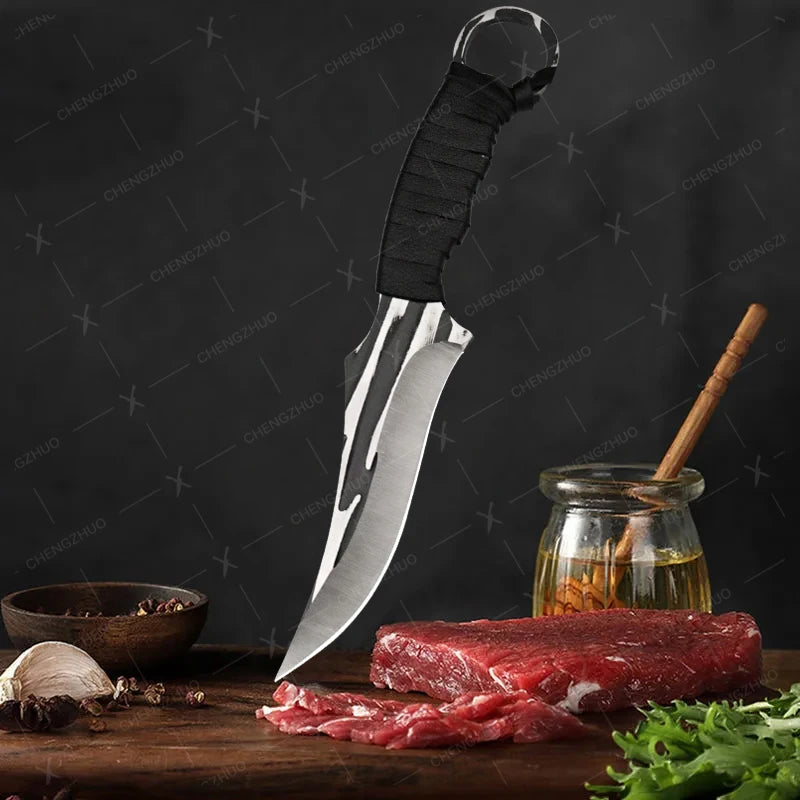 Handmade Forged Meat Cleaver Chef Knives Butcher Boning Knife Kitchen Knives Fishing Knife Fruit Barbecue Knife with Cover