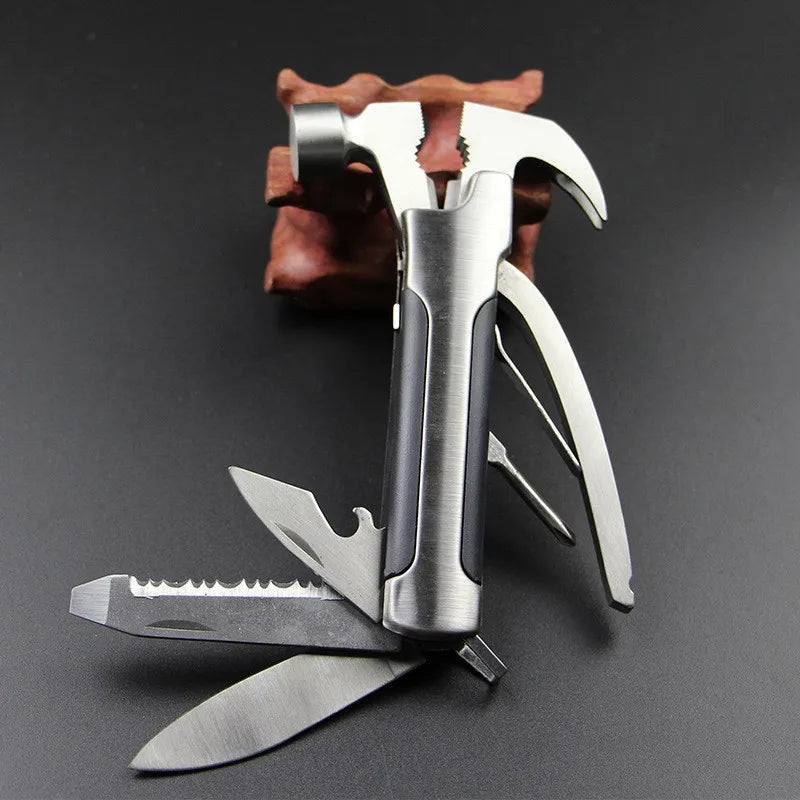 15-in-1 Multifunctional Survival Hammer Tool - Stainless Steel Folding Knife, Pliers, Camping & Hiking Gear for Outdoor Adventur