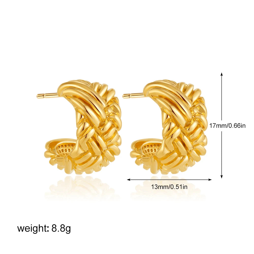 Retro Multi-layer Twist Irregular C Shape Hoop Earrings for Women Girls Gold Color Geometric Ear Buckle Stud Punk Jewelry Gifts