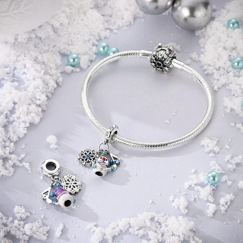 New Fireplace Snowman Sweater Sweet Romantic Christmas Winter Theme Charms Beads Fit Pan 925 Original Bracelets DIY Fine Jewelry