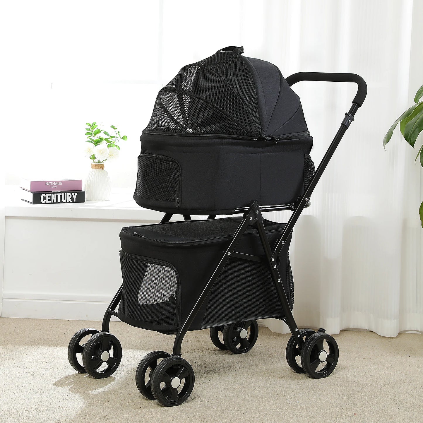 4-Wheel Pet Jogger - All-Terrain Stroller with Storage Basket