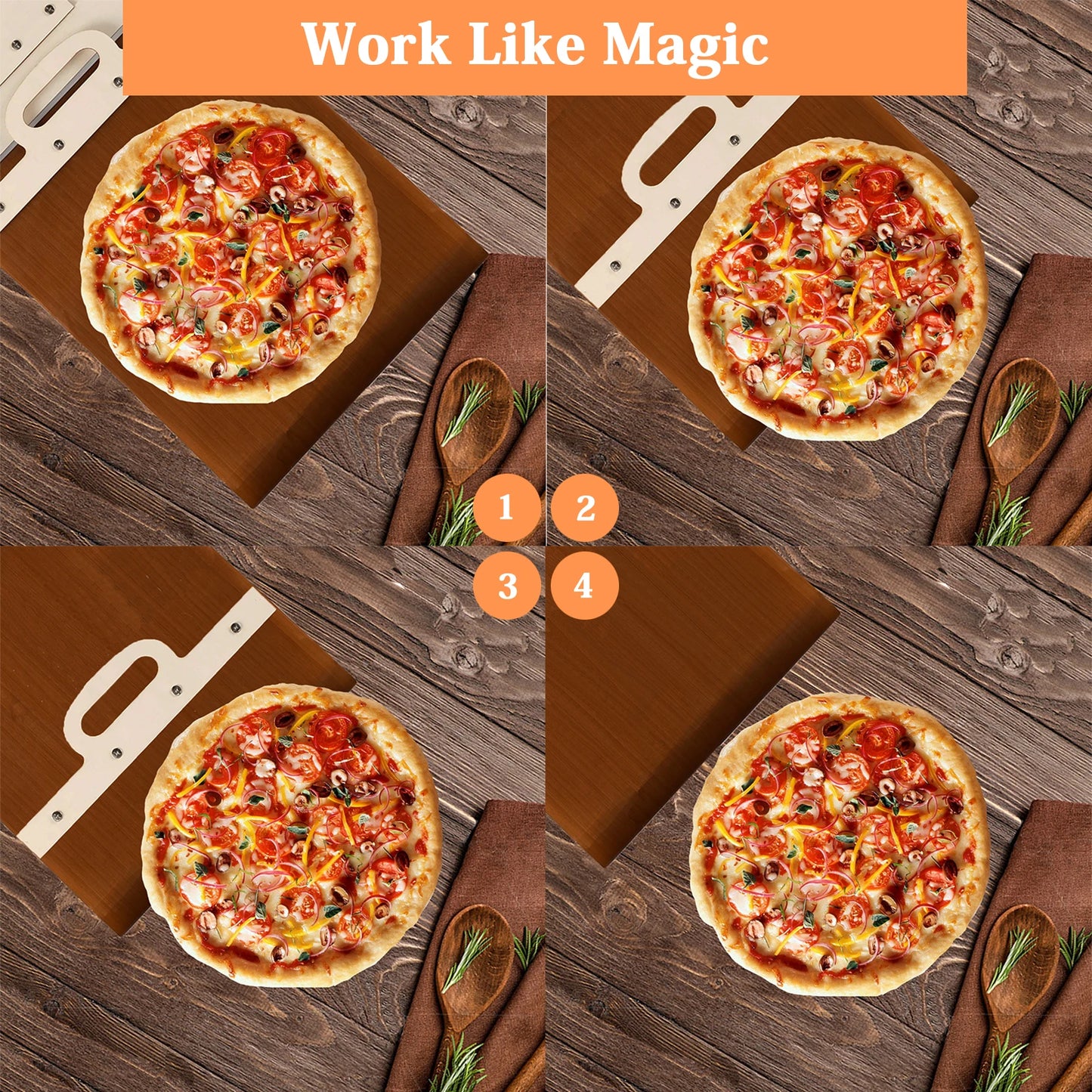 55*30cm Sliding Pizza Peel Shovel Removable Wooden Handle Pizza Spatula with High-temperature Resistant