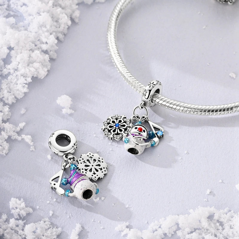 New Fireplace Snowman Sweater Sweet Romantic Christmas Winter Theme Charms Beads Fit Pan 925 Original Bracelets DIY Fine Jewelry