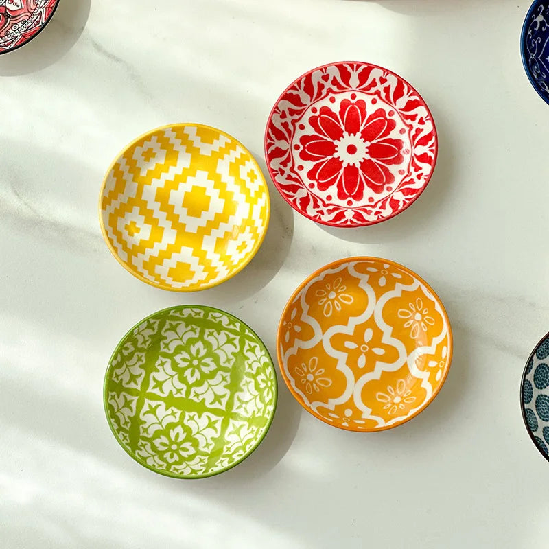 Bohemian Ceramic Sauce Vinegar Dish Plates Seasoning Dish Barbecue Dipped Sashimi Sushi Soy Snack Fruit Dessert Plates Tableware