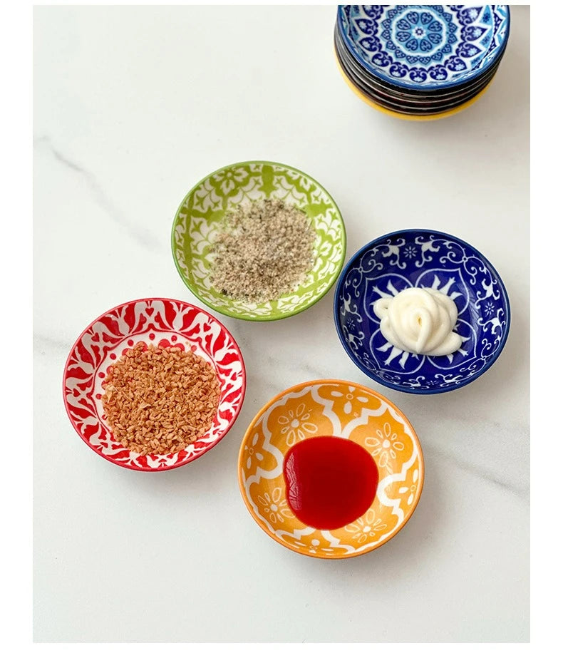 Bohemian Ceramic Sauce Vinegar Dish Plates Seasoning Dish Barbecue Dipped Sashimi Sushi Soy Snack Fruit Dessert Plates Tableware