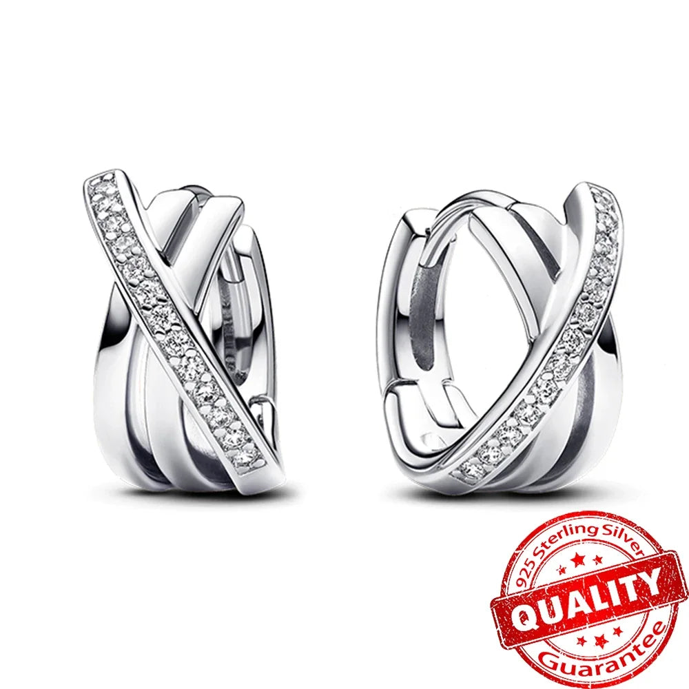 Sparkling Hoop Earrings 925 Sterling Silver Moon Pearl Heart Crystal Luxury Romantic Earing Fit Woman Wedding Party Jewelry Gift