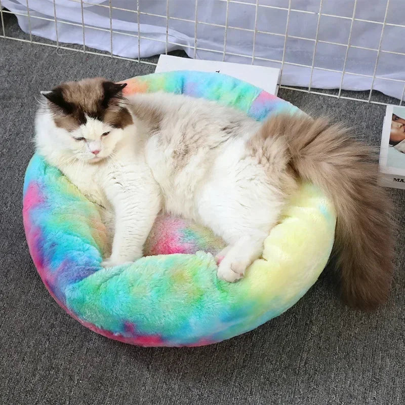 Self-Warming Round Pet Bed - Plush, Non-Slip Mat for Cats & Dogs