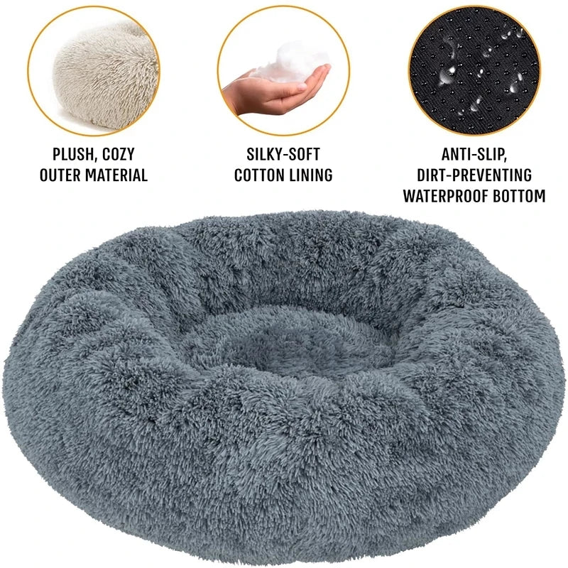 40-90cm Round Plush Pet Bed - Winter Warm Dog & Cat Bed for Medium-Large Pets