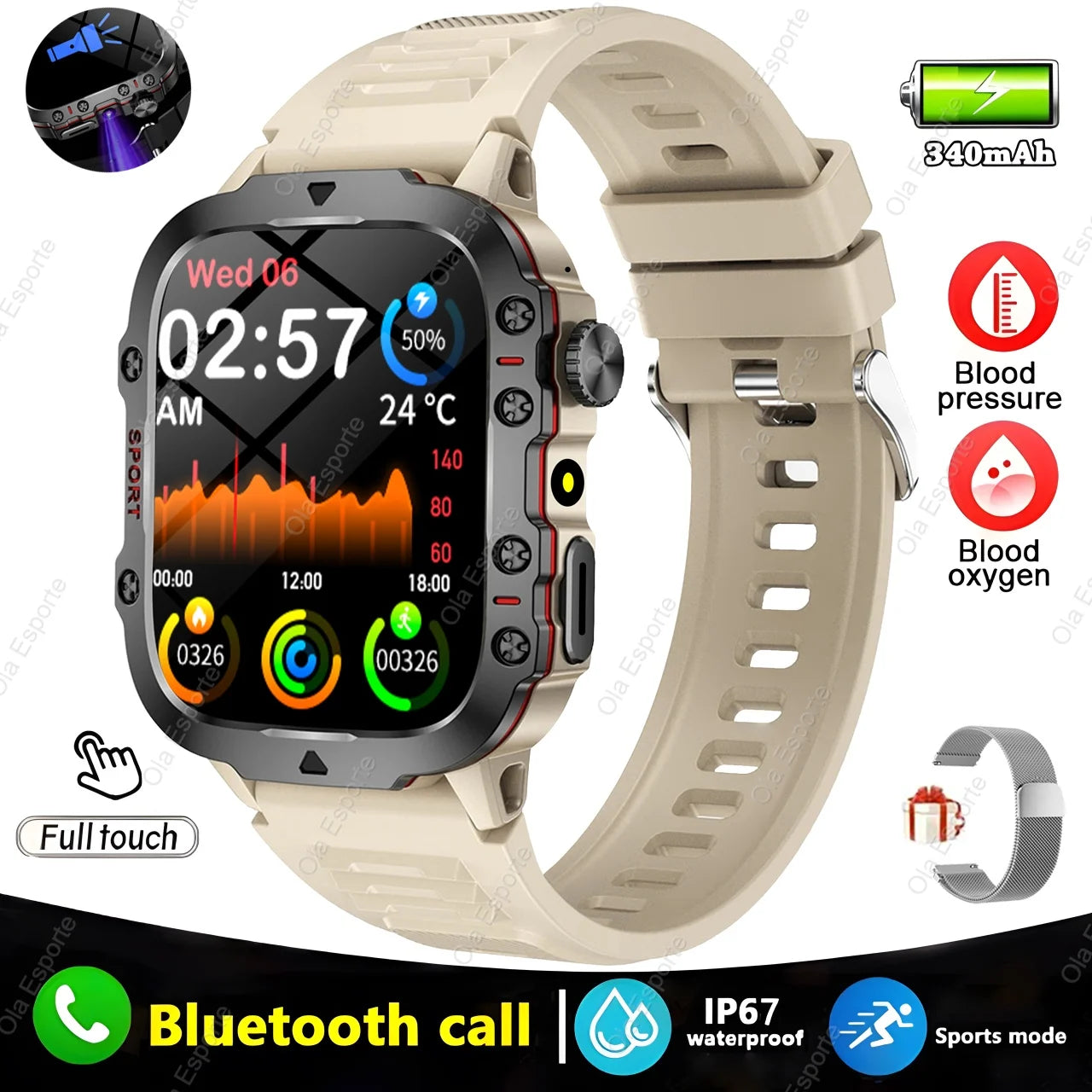 Military Smart Watch Men IP68 5ATM Outdoor Sports Fitness Tracker Health Monitoring 1.81Inch Bluetooth Calls Smartwatch