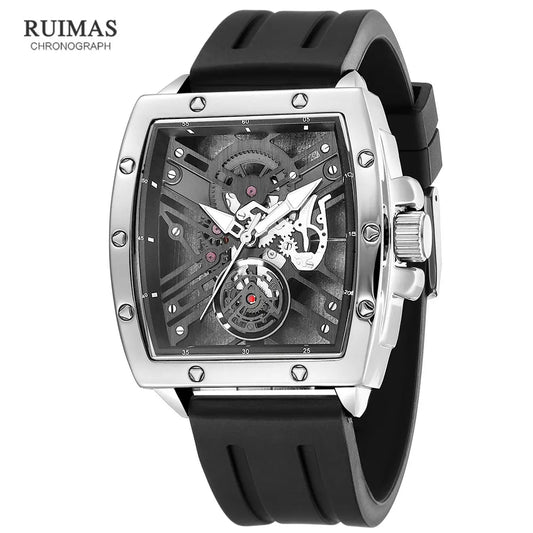 MEGIR & RUIMAS Quartz Watches for Men Military Sport Silicone Strap Wristwatch Tonneau Dial 3atm Waterproof Luminous Hands 310 - BeeTrendyShop.COM