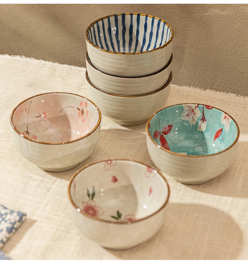Japanese Style Ceramic Bowl Household Round Tableware Lunch Rice Milk Oats Vegetable Fruit Breakfast Bowls Personal Items