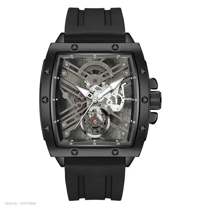 MEGIR & RUIMAS Quartz Watches for Men Military Sport Silicone Strap Wristwatch Tonneau Dial 3atm Waterproof Luminous Hands 310