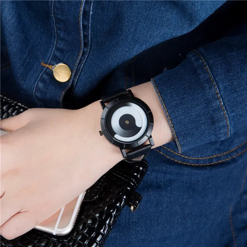 Fashion Creative Rotation Watches Men Sports Watches Leather Strap Quartz Wristwatches Men Women Unisex Watch Relogio Masculino