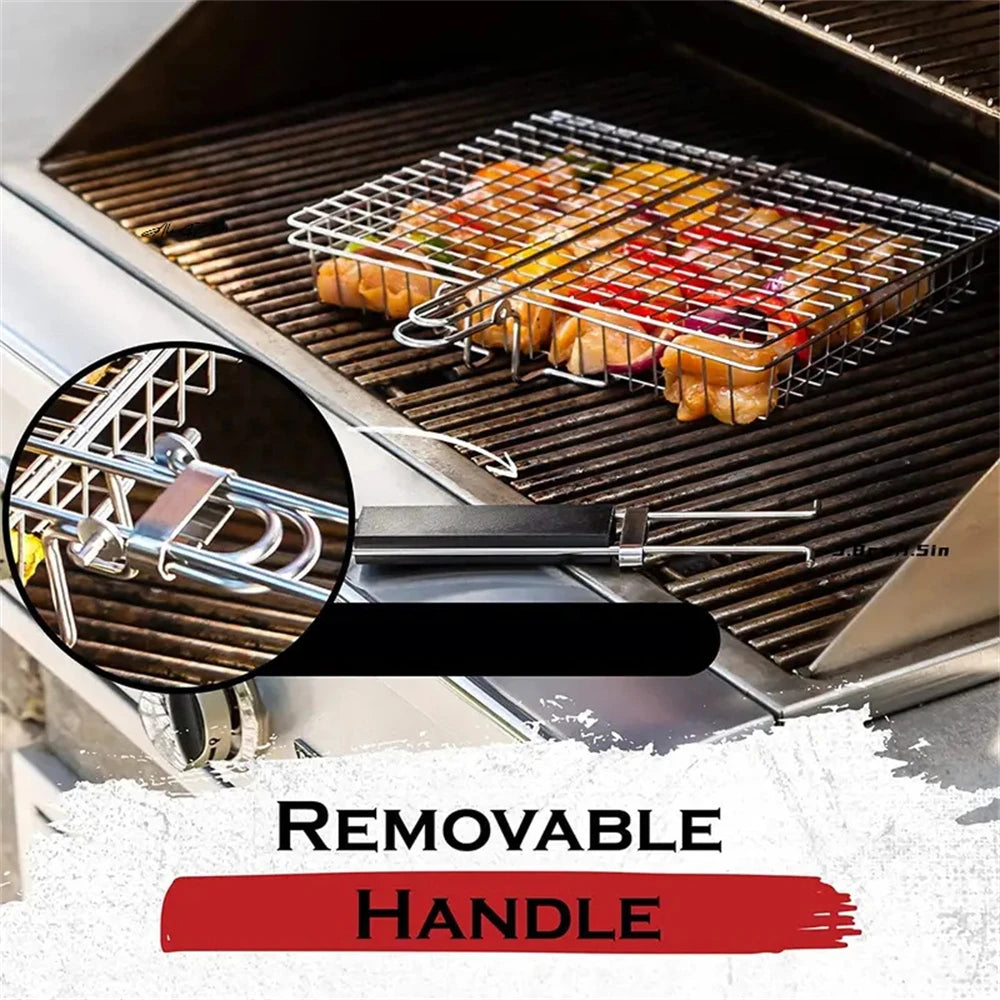 Grill Basket Stainless Steel Folding Grilling Baskets Outdoor Camping BBQ Rack Vegetable Steak Tool For Picnic Party Barbecue