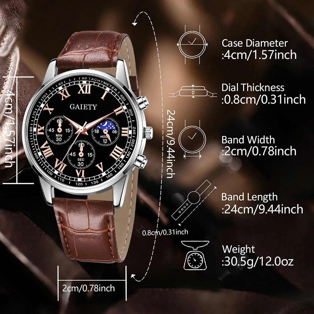 1PCS Fashion Men's Watch Set Business Versatile Retro Classic Quartz Watch Suitable for Daily Clothing Matching or Holiday Gifts