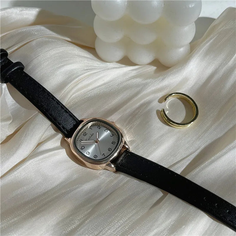 Simple Retro Exam Watch Female Student Art School Style Fashion Leather Band Wristwatch for Women Reloj Mujer Dropshipping