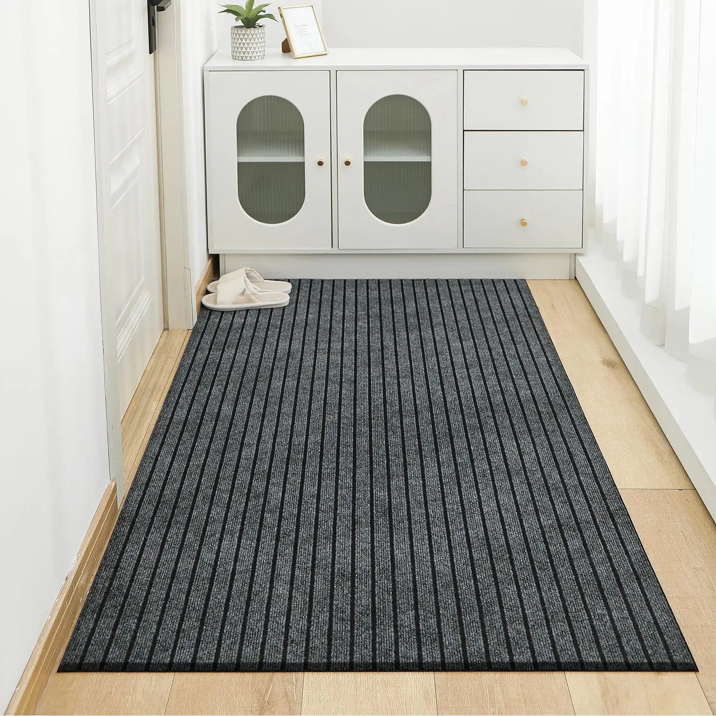 Modern Minimalist Square Floor Mat - Durable, Stain/Fade Resistant, Non-Slip Rubber Backing, Machine Washable for Indoor/Outdoor