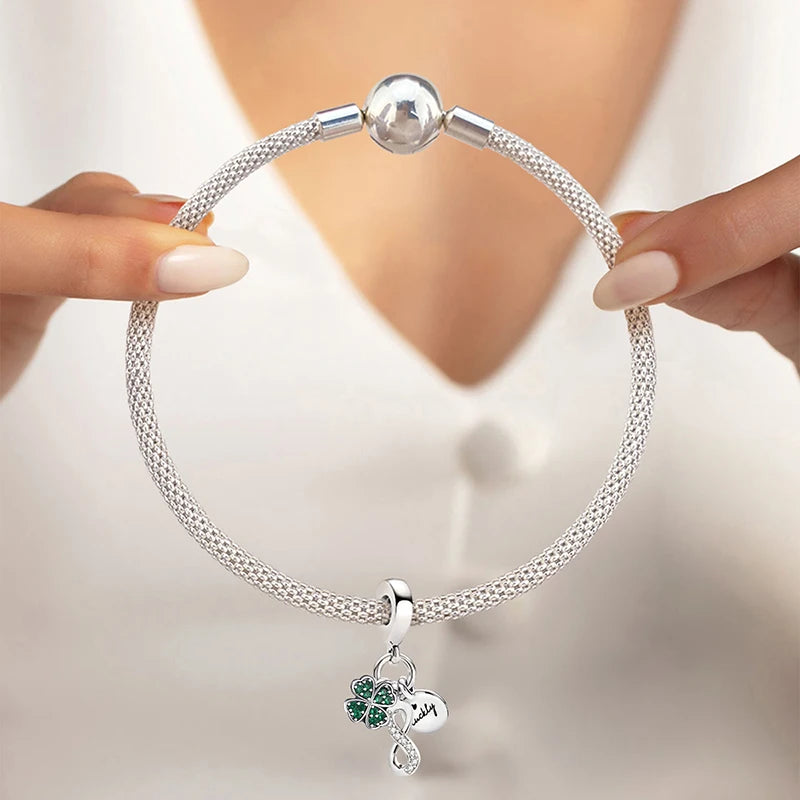 Fit Pan 925 Original Bracelets Love Heart Flower Four Leaf Clover Turtle 925 Silver Charms Beads DIY Birthday Jewelry Gift