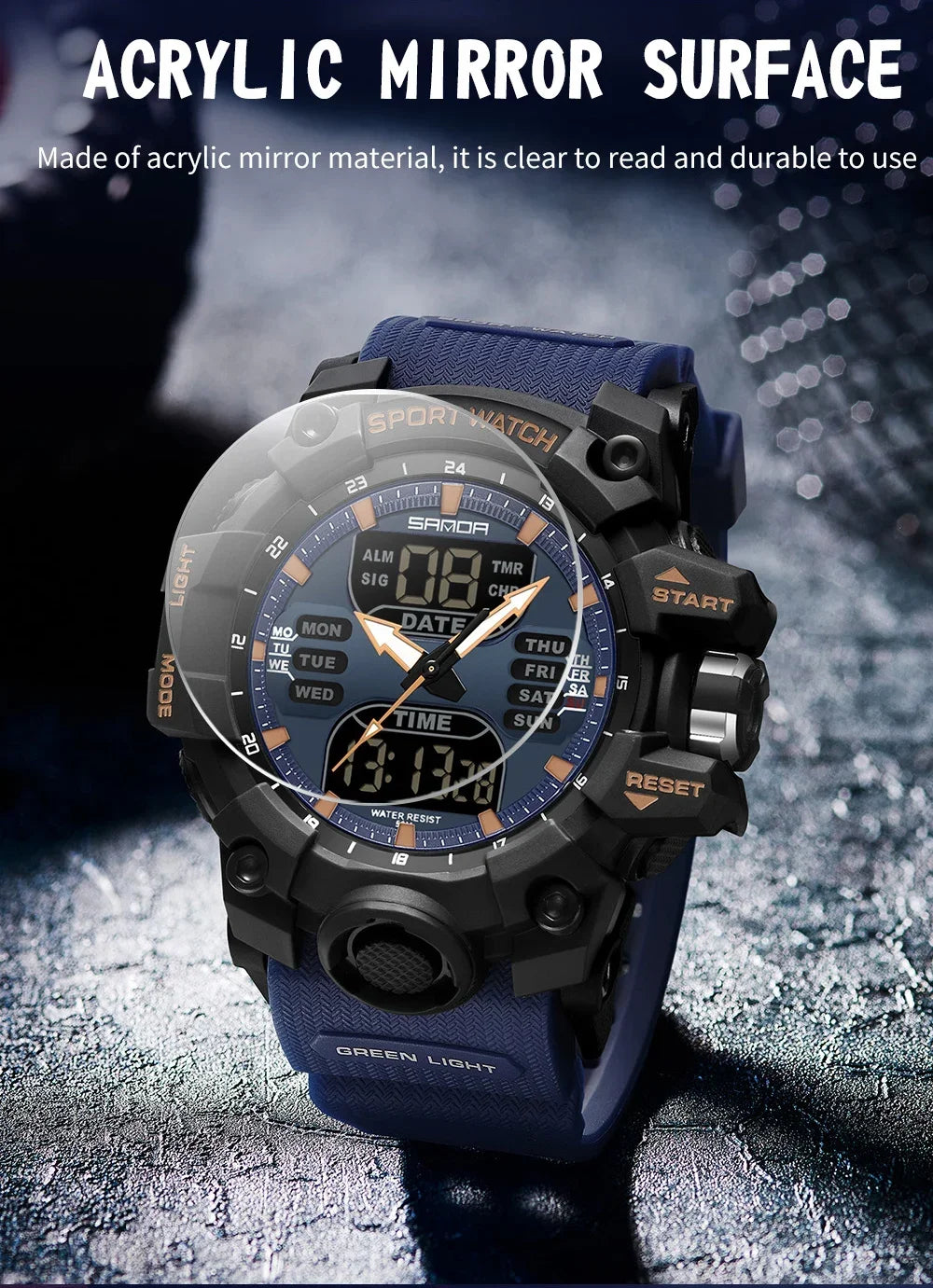 SANDA 6126 Digital Clock Dual Display Men Watches Waterproof Sports Watch Military Man Alarm Stopwatch Quartz Wristwatch Male