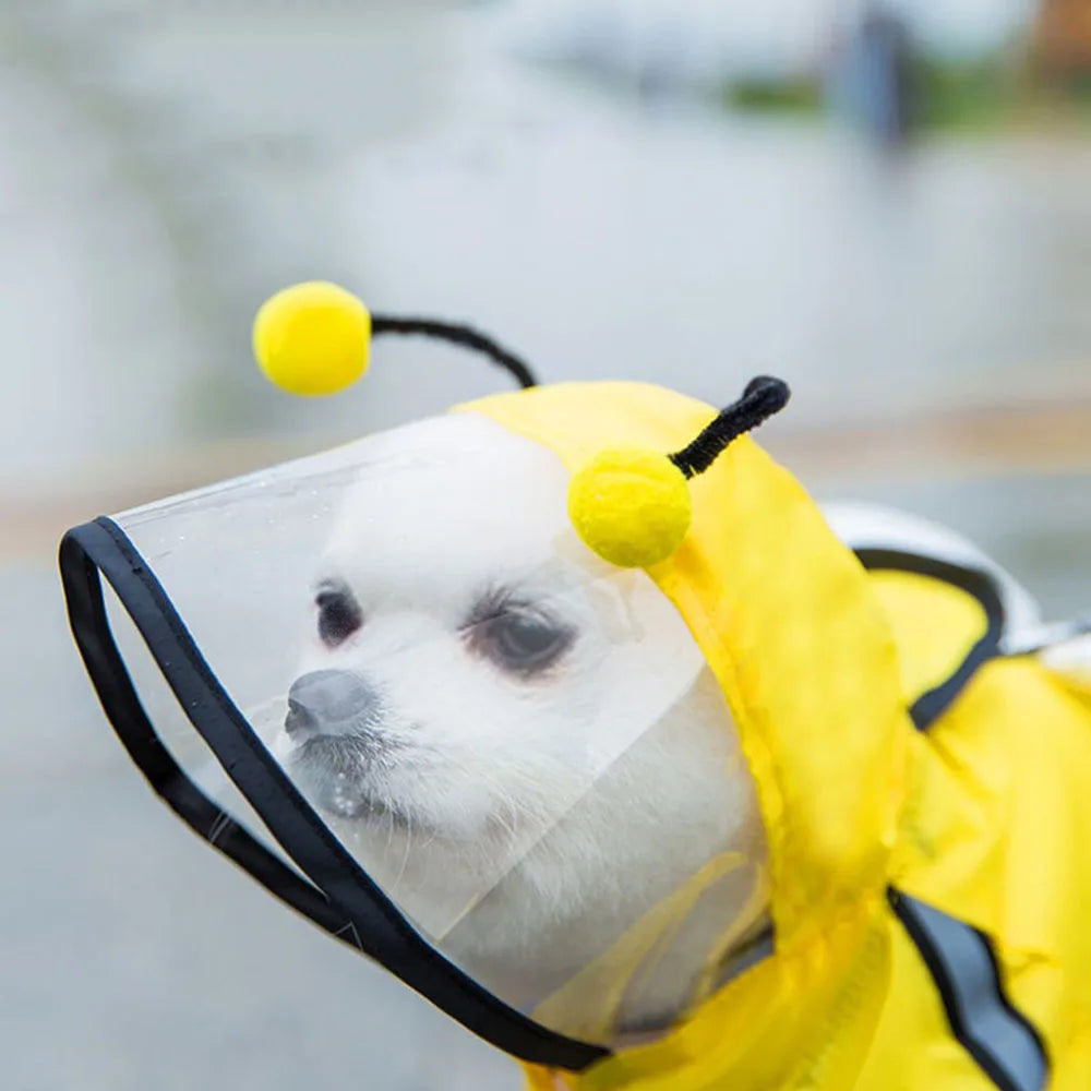 Cute Bear Shape Dog Raincoat Puppy Rain Jacket Full Body Coverage with Hat Reflective Double Layered Waterproof Dog Hooded Cloak