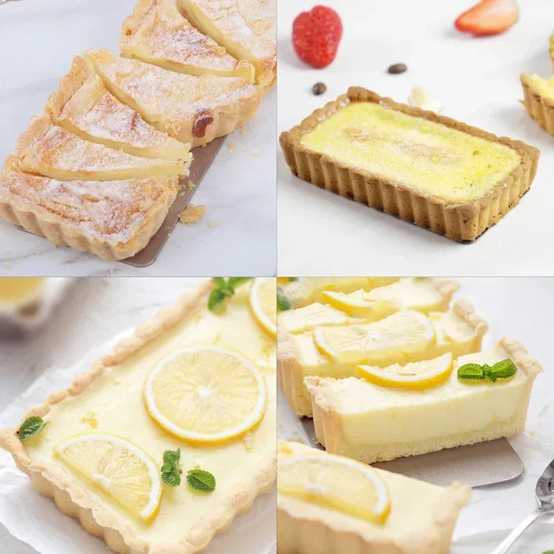 6pcs Round Square 4 Inch Molds with Removable Bottom Non-Stick Tart Quiche Flan Pan Carbon Steel Cake Baking Form Bakeware Tool