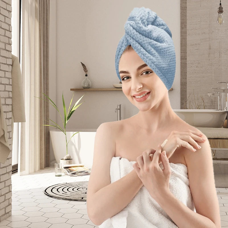 Solid Color Hair Towel Textured Dry Hair Cap 9.8 "X 25.5" Absorbent Hair Towel Wrap for Button-down Women