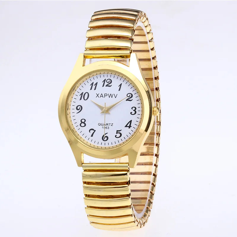 Classic Large Dial Elastic Quartz Fashionable Couple Watch Spring Steel Band Retro Large Digital Student Elderly Watches