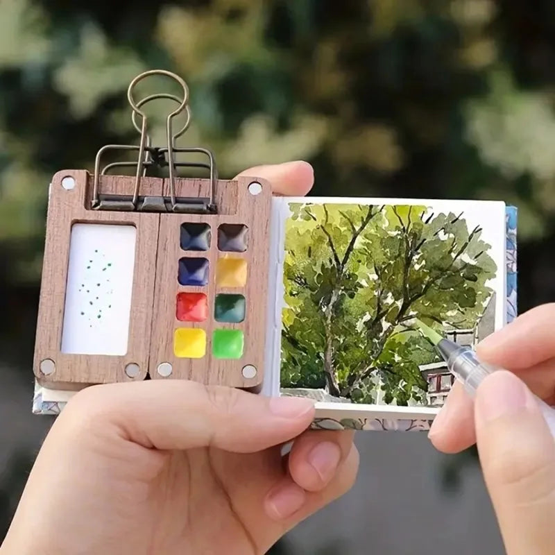 Empty Wooden Watercolor Palette Portable Mini Travel