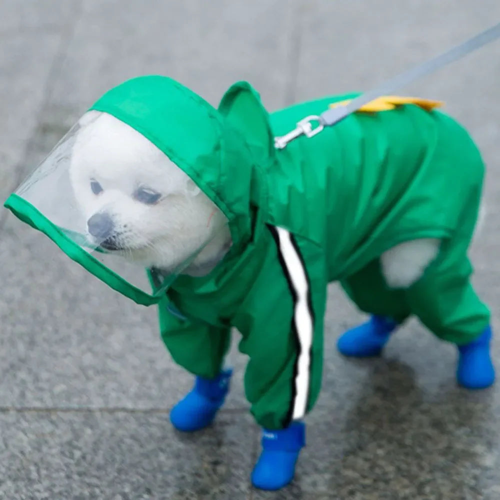 Cute Bear Shape Dog Raincoat Puppy Rain Jacket Full Body Coverage with Hat Reflective Double Layered Waterproof Dog Hooded Cloak