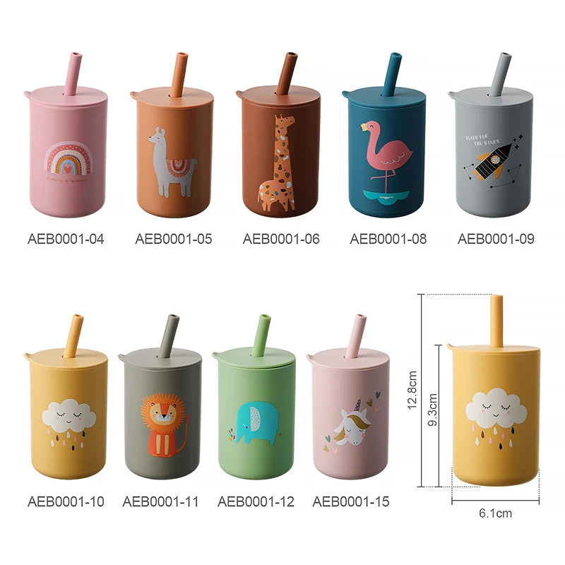Baby Feeding Drinkware Straw Cup, Baby Learning Feeding Bottles, Anti-Hot Leakproof Silicone Tableware, Toddler Water Bottle
