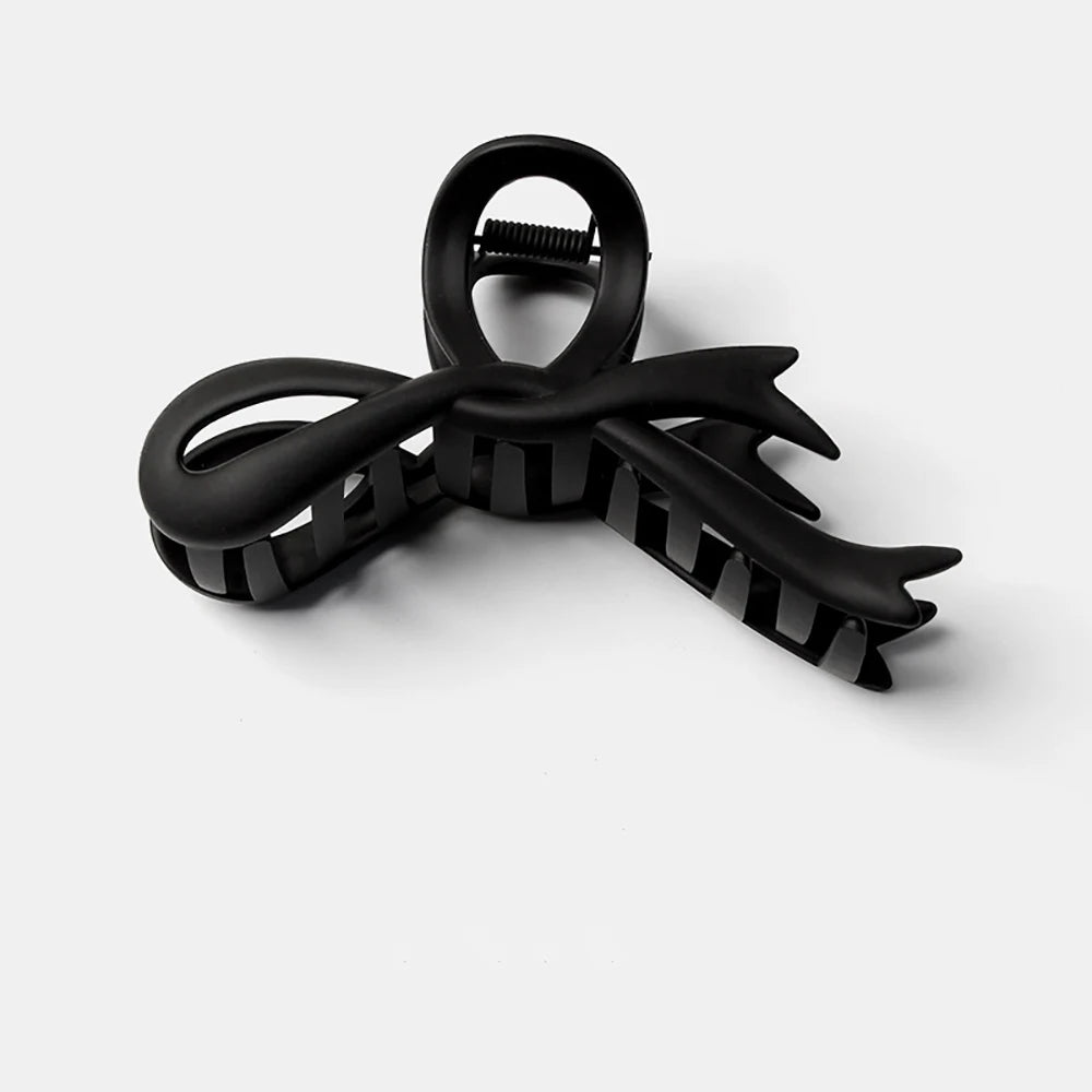 Matte Ribbon Bow Hair Claw Clip – Vintage Shark Ponytail Barrette for Women