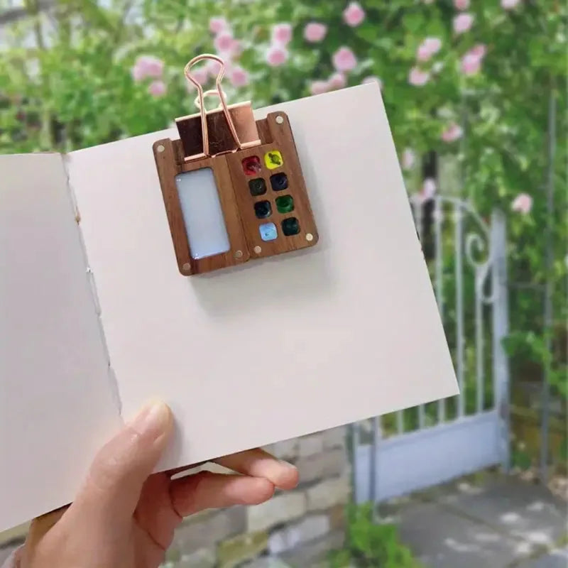 Empty Wooden Watercolor Palette Portable Mini Travel