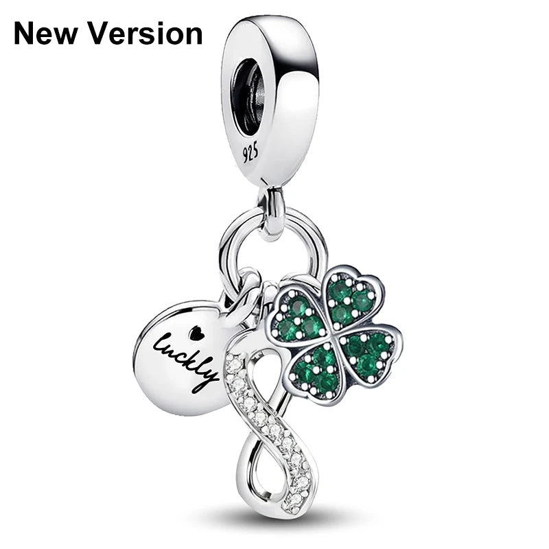 Fit Pan 925 Original Bracelets Love Heart Flower Four Leaf Clover Turtle 925 Silver Charms Beads DIY Birthday Jewelry Gift