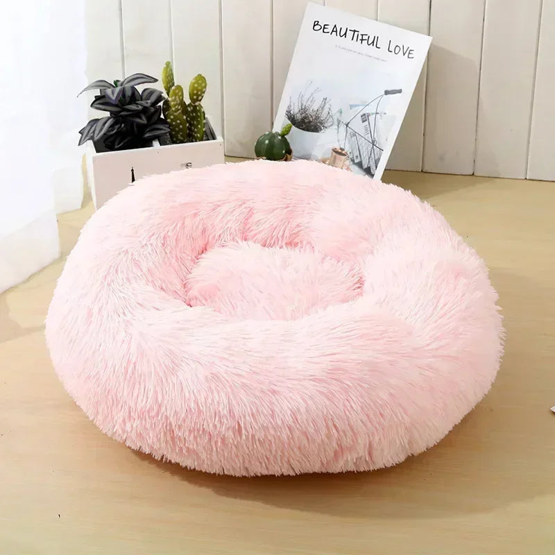 Self-Warming Round Pet Bed - Plush, Non-Slip Mat for Cats & Dogs
