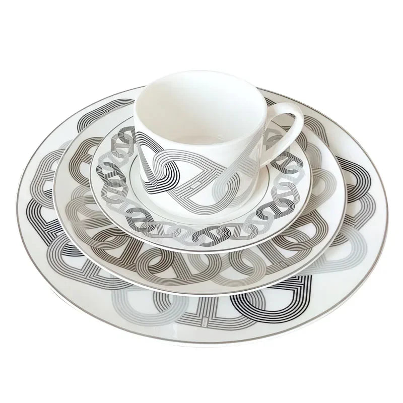 Simple European modern fresh ceramic western food plate, bone china steak decoration tableware runway, cup and plate