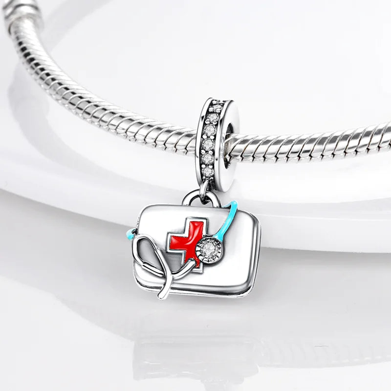 Original 925 Sterling Silver Medicine Cabinet Stethoscope Charms Pendant Beads Fit S925 Bracelet Fine DIY Jewelry Making