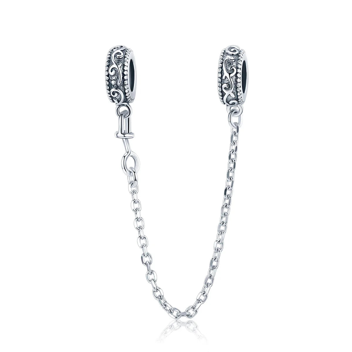WOSTU 925 Sterling Silver Amimal Safety Chain Heart Key Flower Pendant CZ Charms Stopper Fit Original Bracelet DIY Fine Jewelry