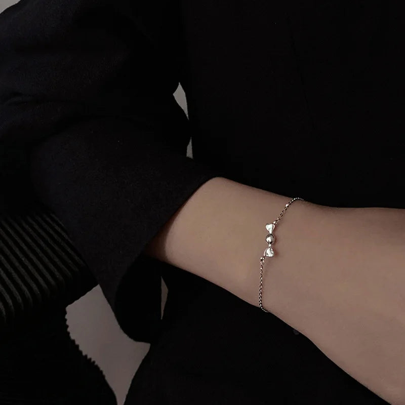 VENTFILLE 925 Silver Diamond-Studded Butterfly Bracelet Women's Fashion Temperament Flower Adjustable Bracelet