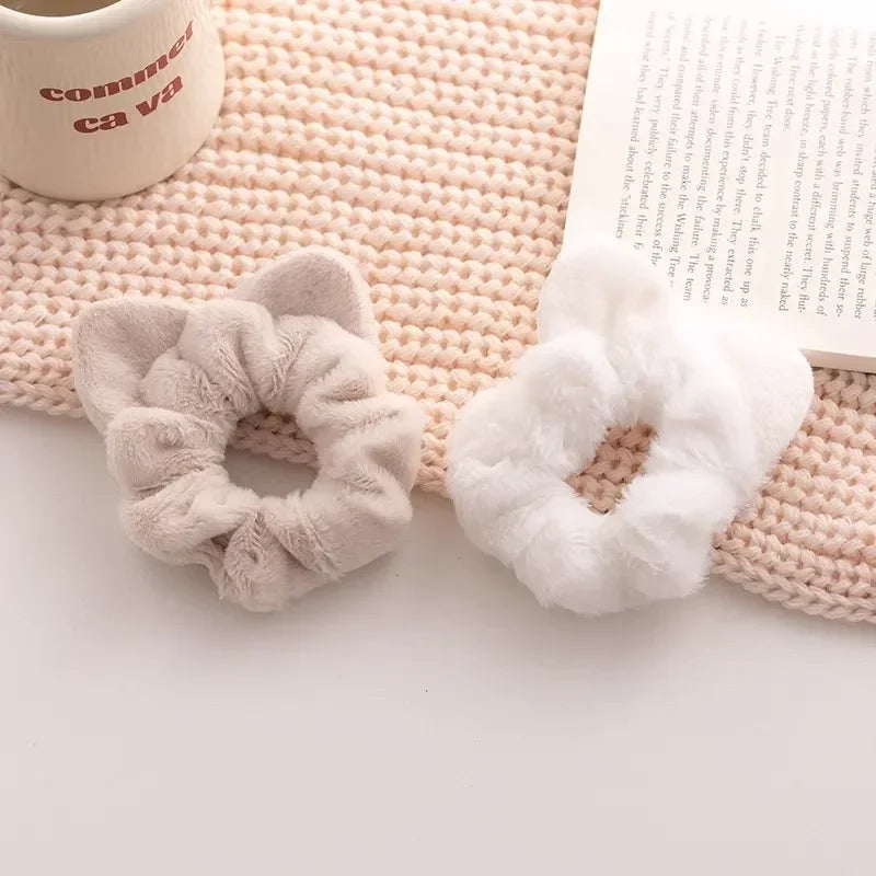 Korean Plush Cat Ear Scrunchies - High Elastic Hair Ties