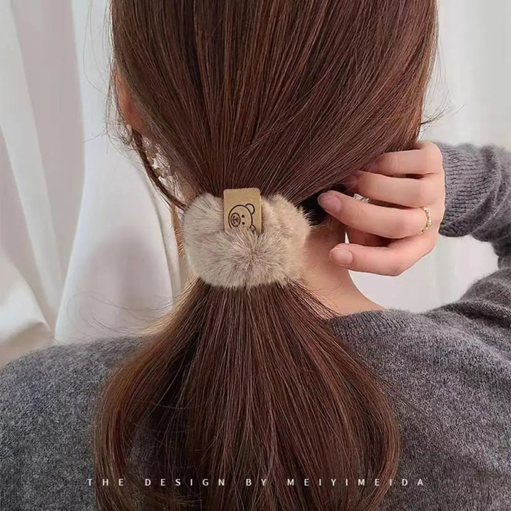 New Korean Style Plush Hair Band Bear Soft Hair Rope Elastic Durable Ponytail Headband