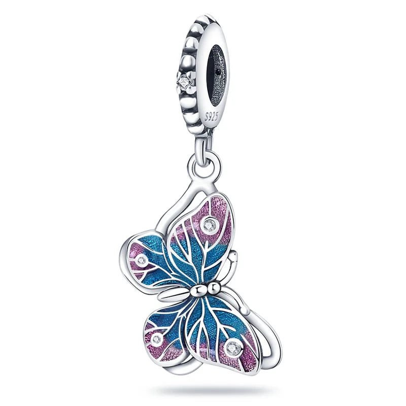 925 Silver Plating Colorful Butterfly Insect Animal Charms Beads Sparkling Zircon Fit Qikaola 925 Original Bracelets DIY Jewelry