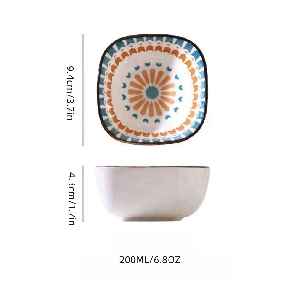 Bohemian style ceramic bowl household sauce bowl small square bowl Japanese snack bowl creative pickle dish