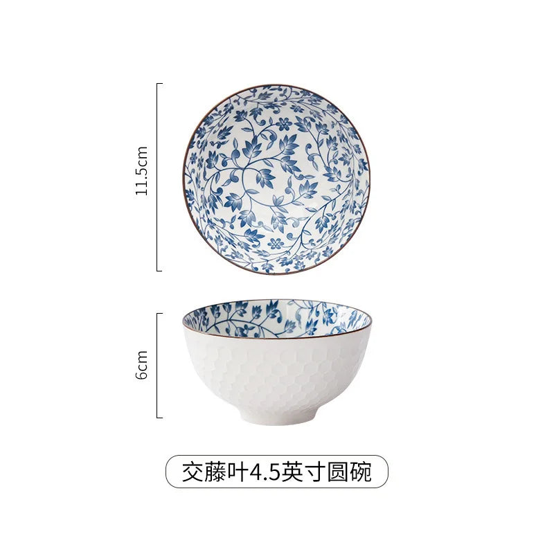 Japanese Ceramic Tableware Underglaze Color Dishes Rice Bowl