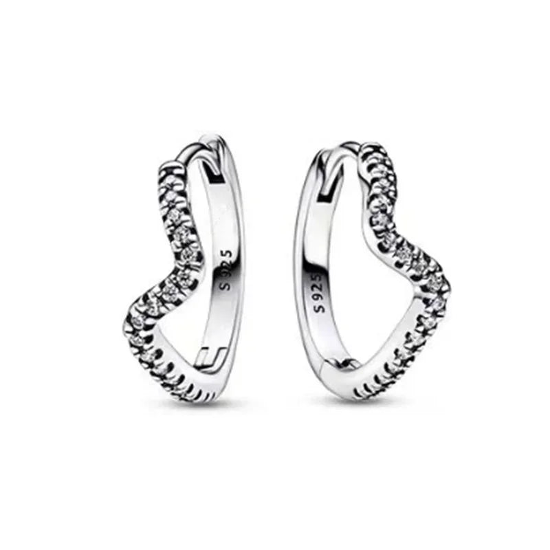 Sparkling Hoop Earrings 925 Sterling Silver Moon Pearl Heart Crystal Luxury Romantic Earing Fit Woman Wedding Party Jewelry Gift