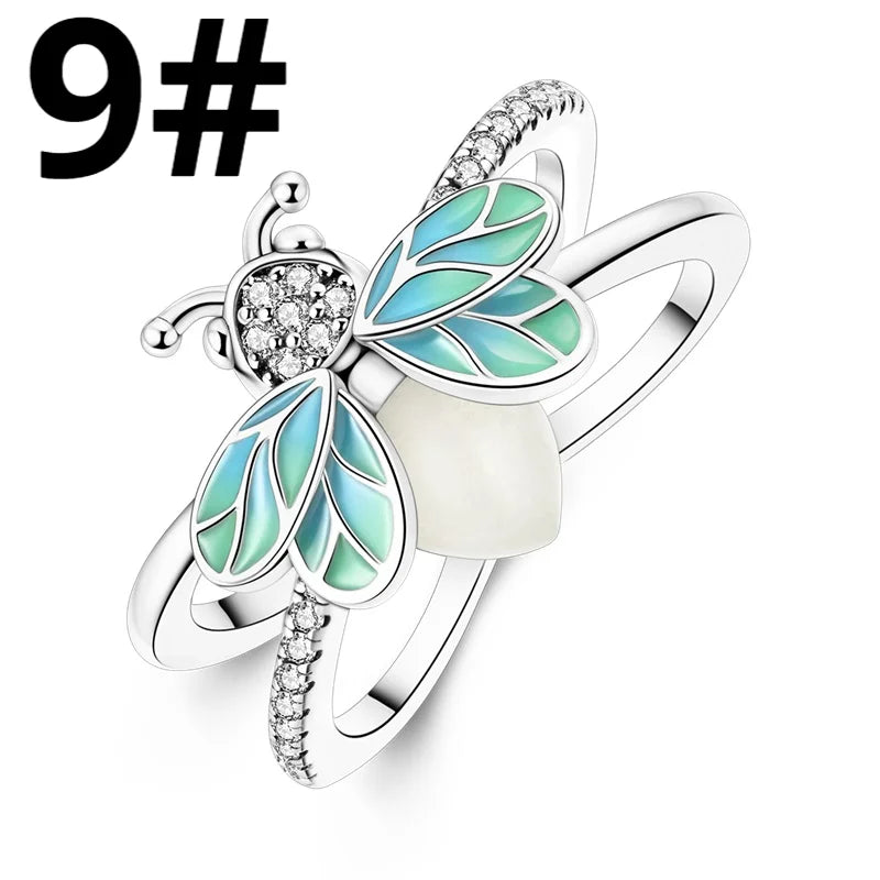Authentic 925 Sterling Silver Luminous Firefly Charms Bee Light Bulb Beads Ring Earrings Fit Original Bracelets DIY Jewelry Gift