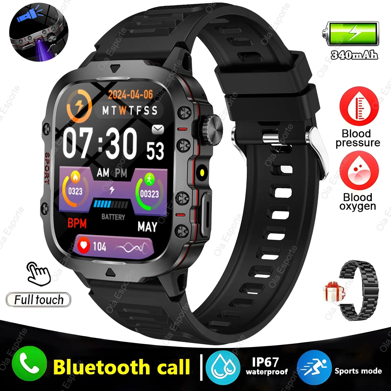 Military Smart Watch Men IP68 5ATM Outdoor Sports Fitness Tracker Health Monitoring 1.81Inch Bluetooth Calls Smartwatch