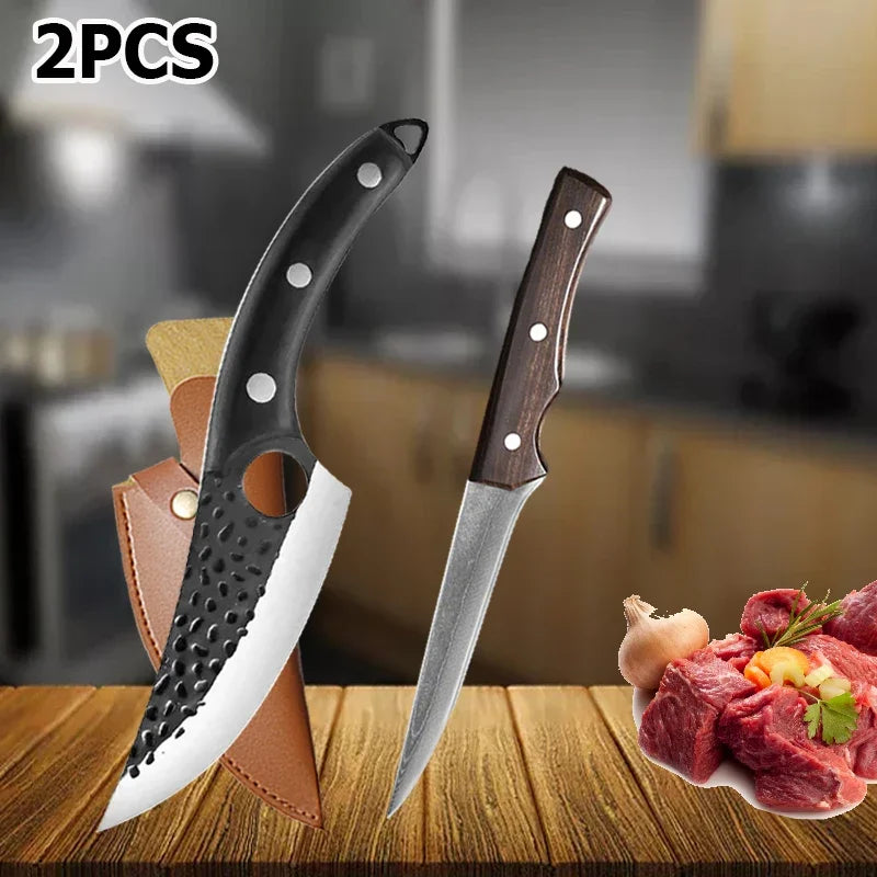 Butcher Knife Handmade Forged Kitchen Knife Set Multifuntional Bottle Opener Chef Knives for Meat Cutting Cooking Household